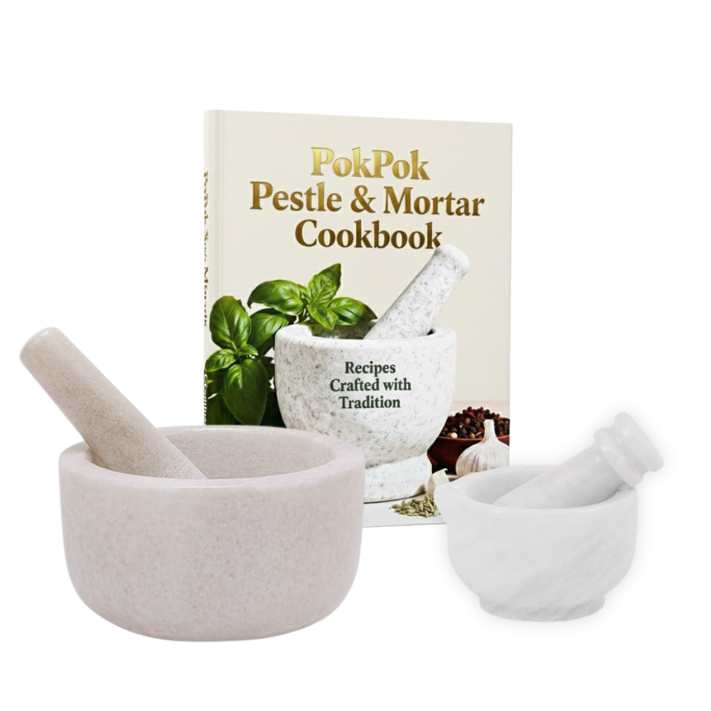 PokPok™ Bundles & Gift Sets - Large Mable and Mini Marble Pestle & Mortar (with Free Cookbook & Content Guide)